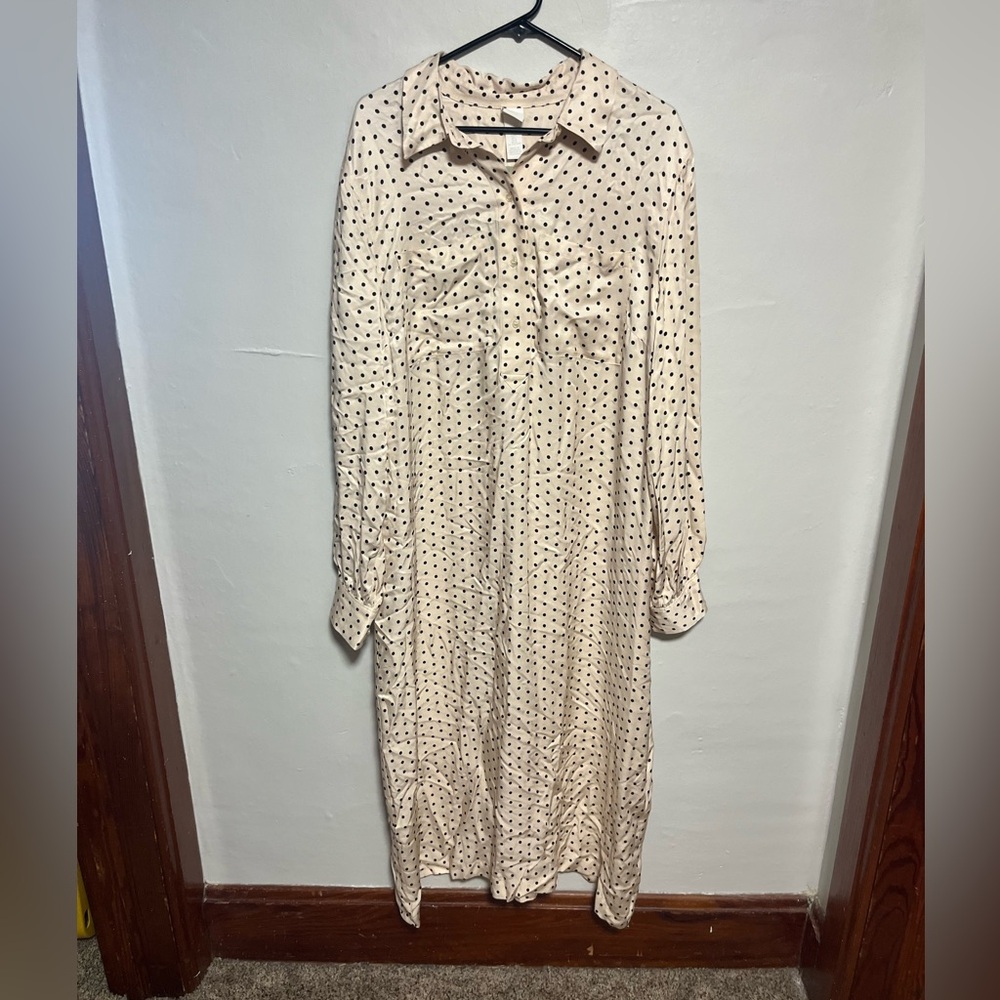 H&M Cream Long Sleeve Dress with Black Dots